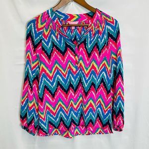 LILLY PULITZER SZ S SILK CHEVRON BLOUSE
